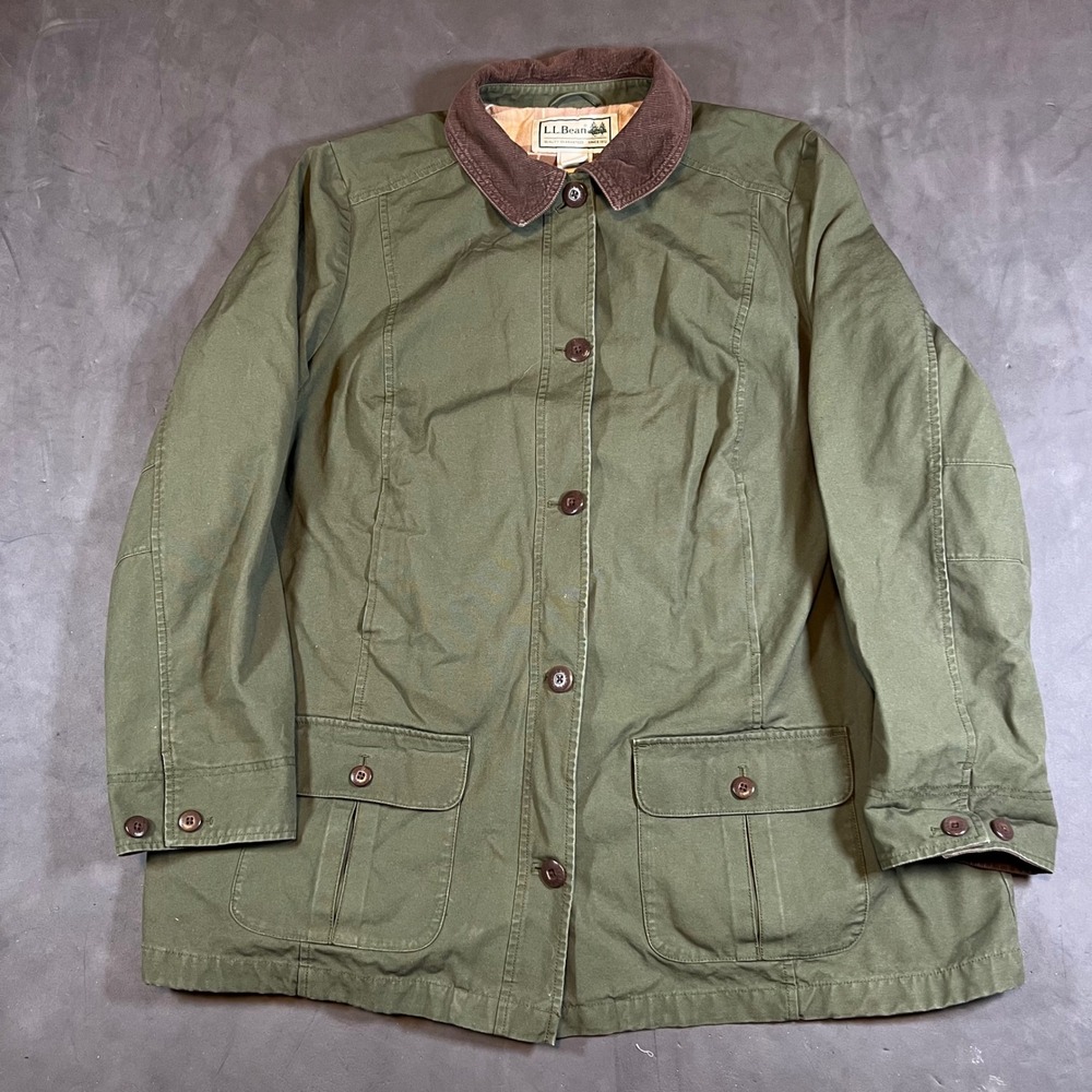 L.L. Bean Barn Adirondack Barn Coat Women 2X Green Plaid Lined Corduroy 259546